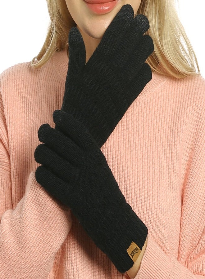 ViGrace Womens Winter Touchscreen Gloves Cable Knit Warm Lined 3 Fingers Dual-layer Touch Screen Texting Thermal Glove for Women - Image 1